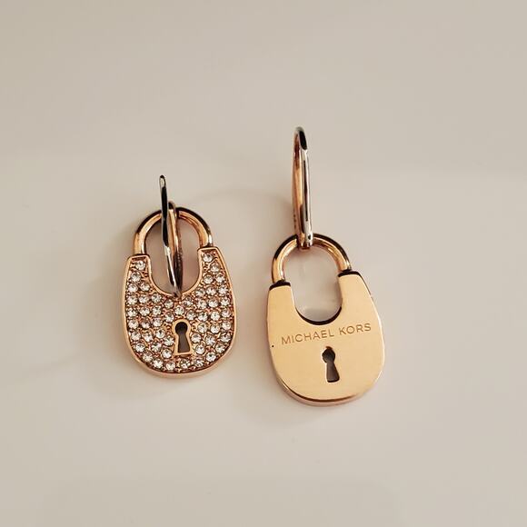 Michael Kors Heritage Rose Gold‎ Tone Pave Crystal Padlock Drop Earrings NWT - Picture 3 of 7